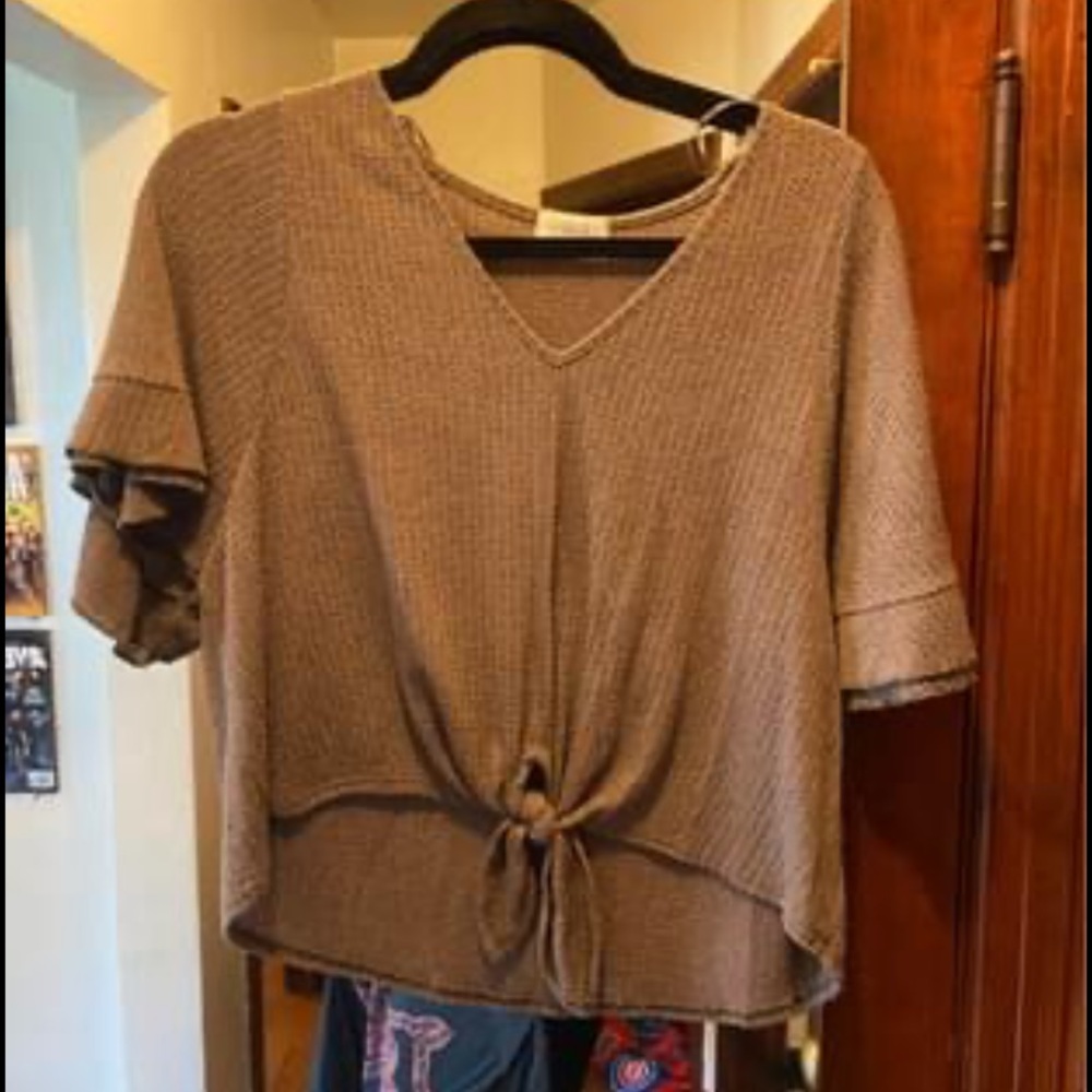 Olive Green Tie Front Top
